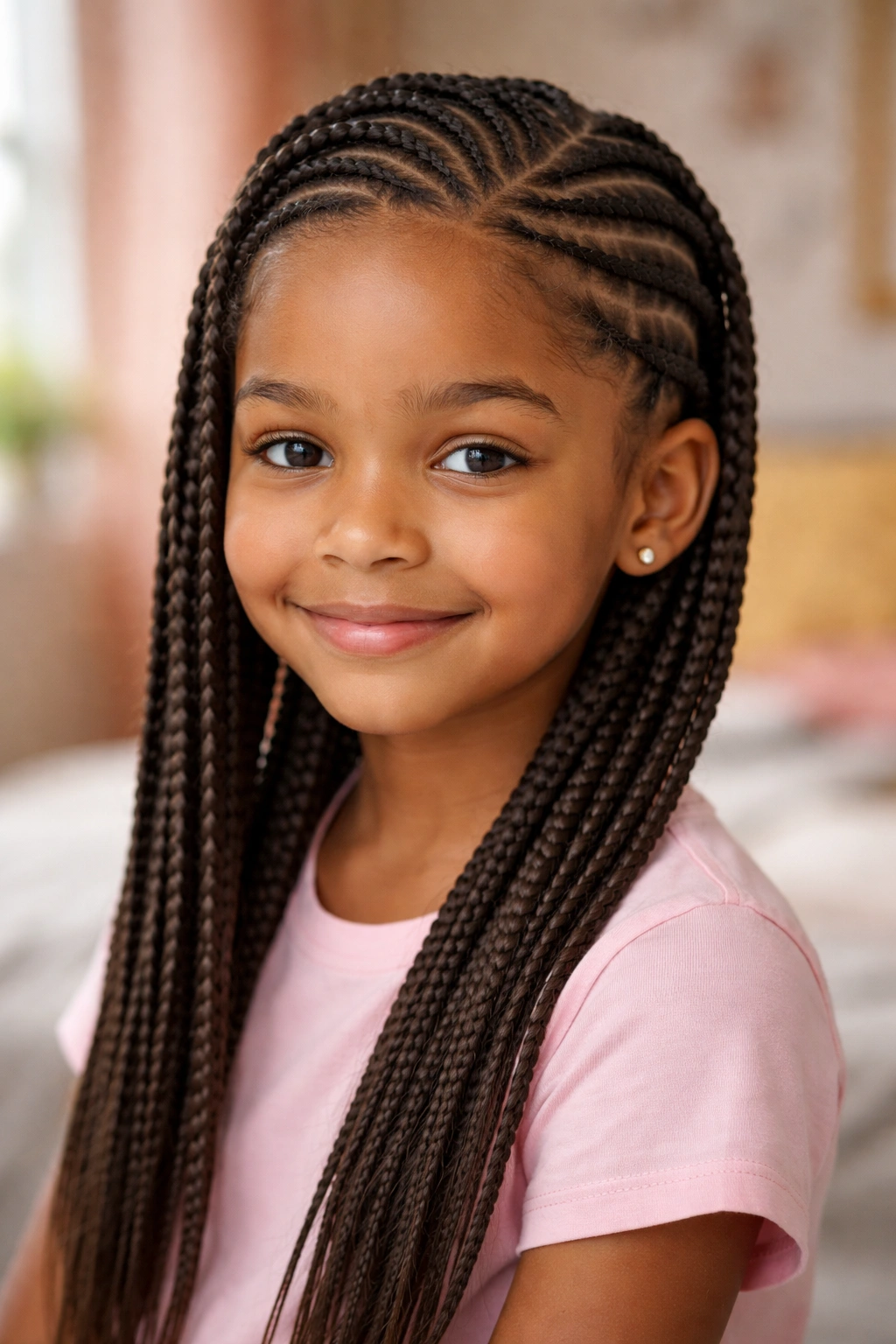 Close-up of a young girl with cornrows in natural light