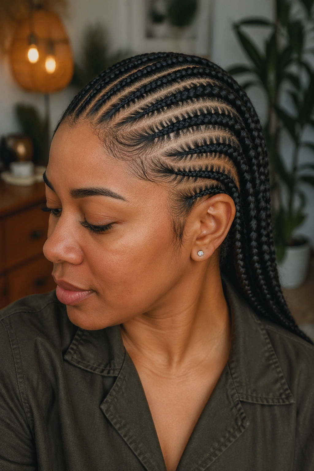 Close-up of a head with cornrows