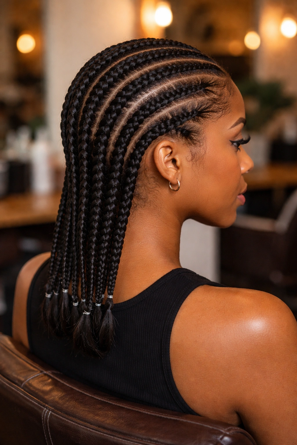 Portrait of a real person with classic straight-back cornrows