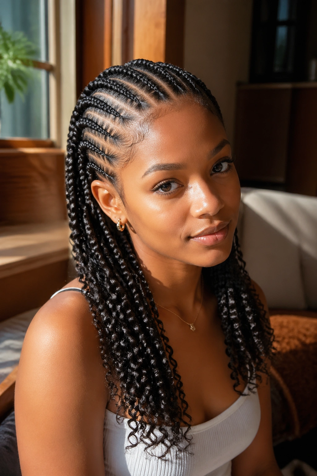 Cornrows with crimped ends on a real person