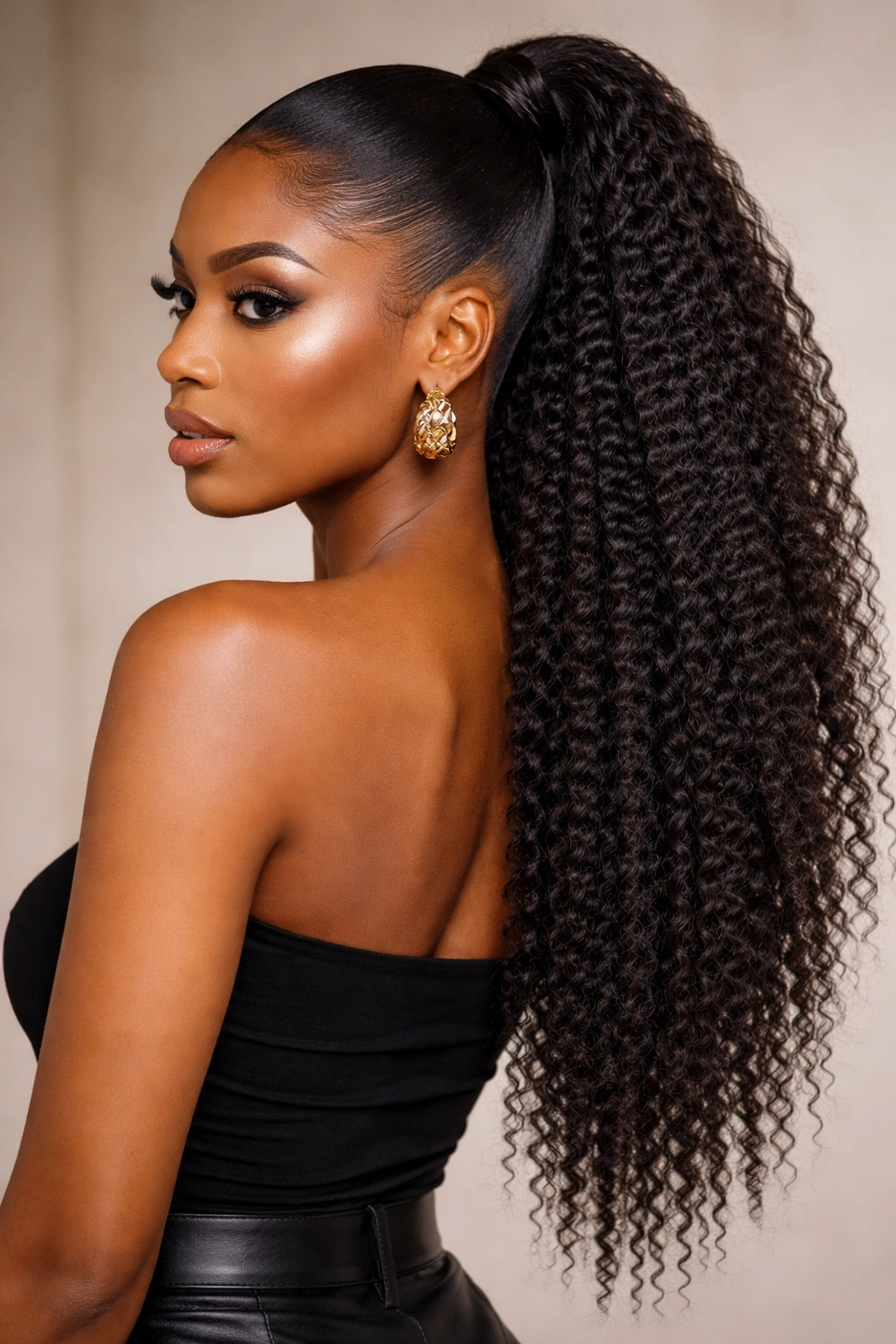 Sleek pony with crimped texture and glossy roots