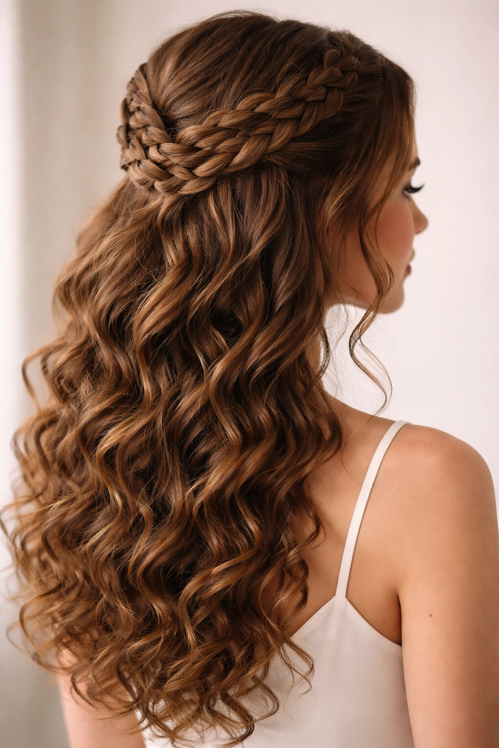 Back and side view of criss-cross Dutch braids forming a crown