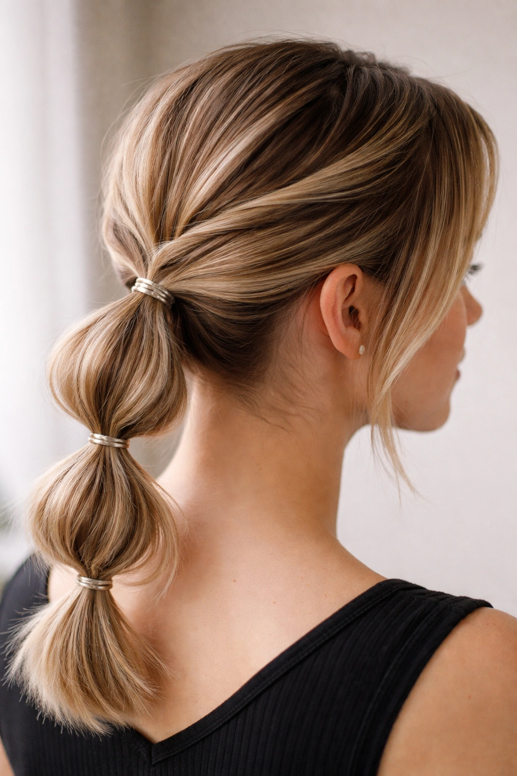 Crisscrossed front sections forming a bubble ponytail.