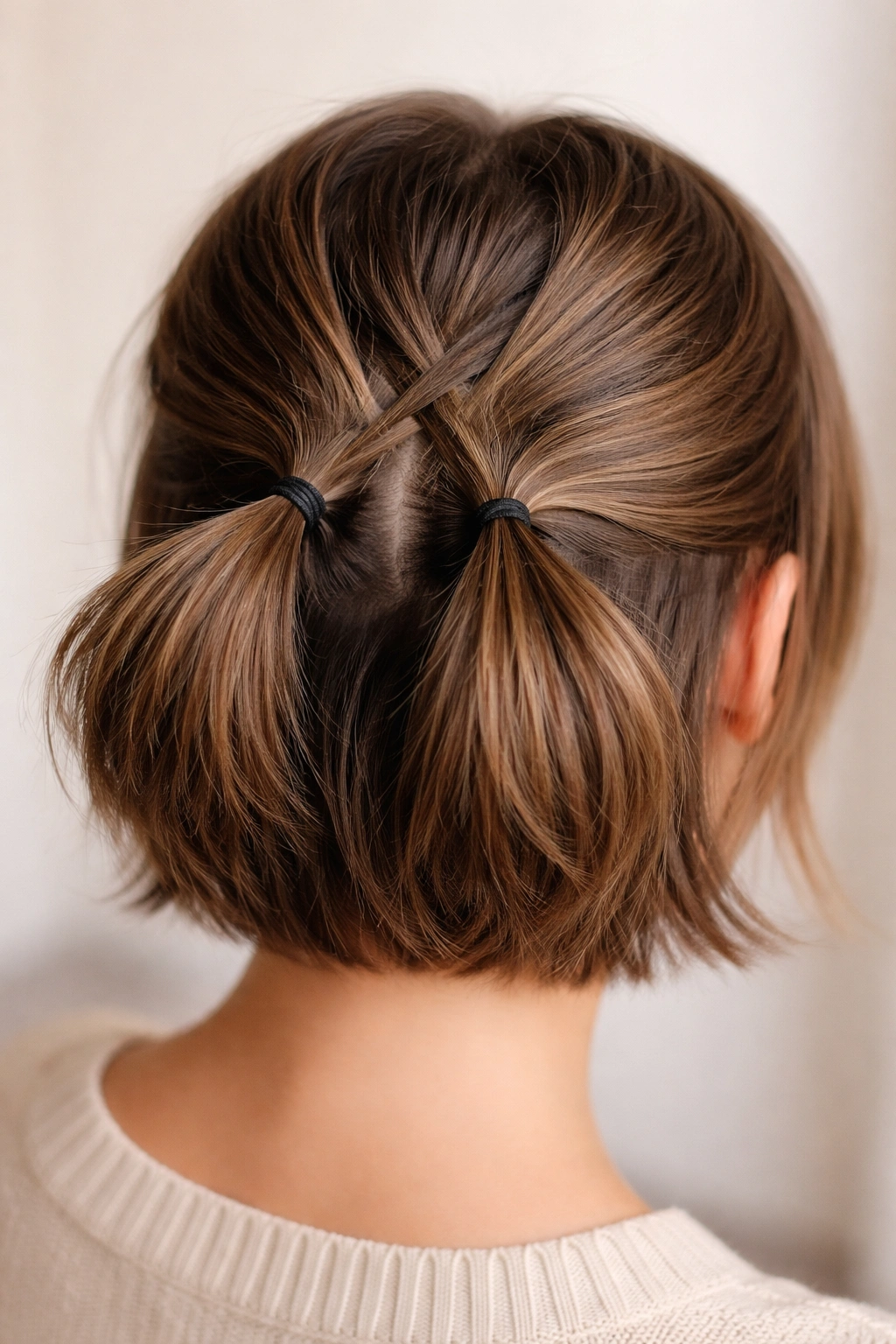 Crisscross section double ponytails with crown cross pattern
