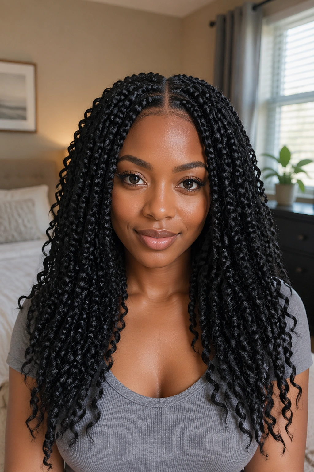 Real person with crochet braids middle part