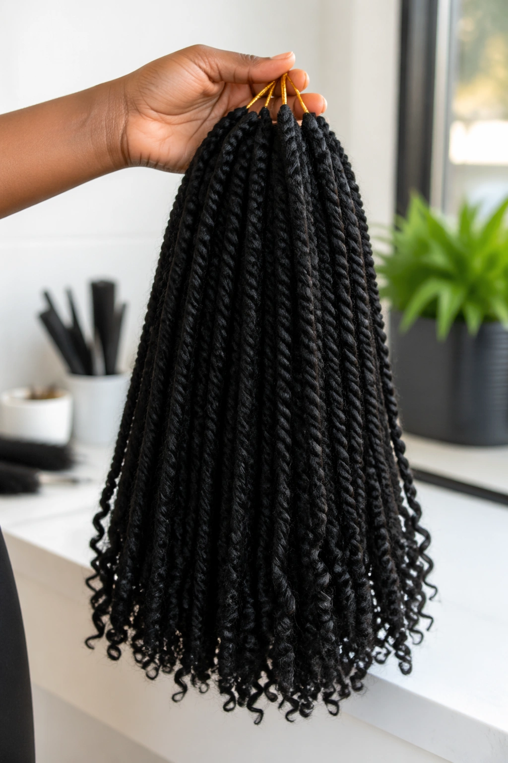 Close-up of kanekalon crochet extension hair bundle with loops