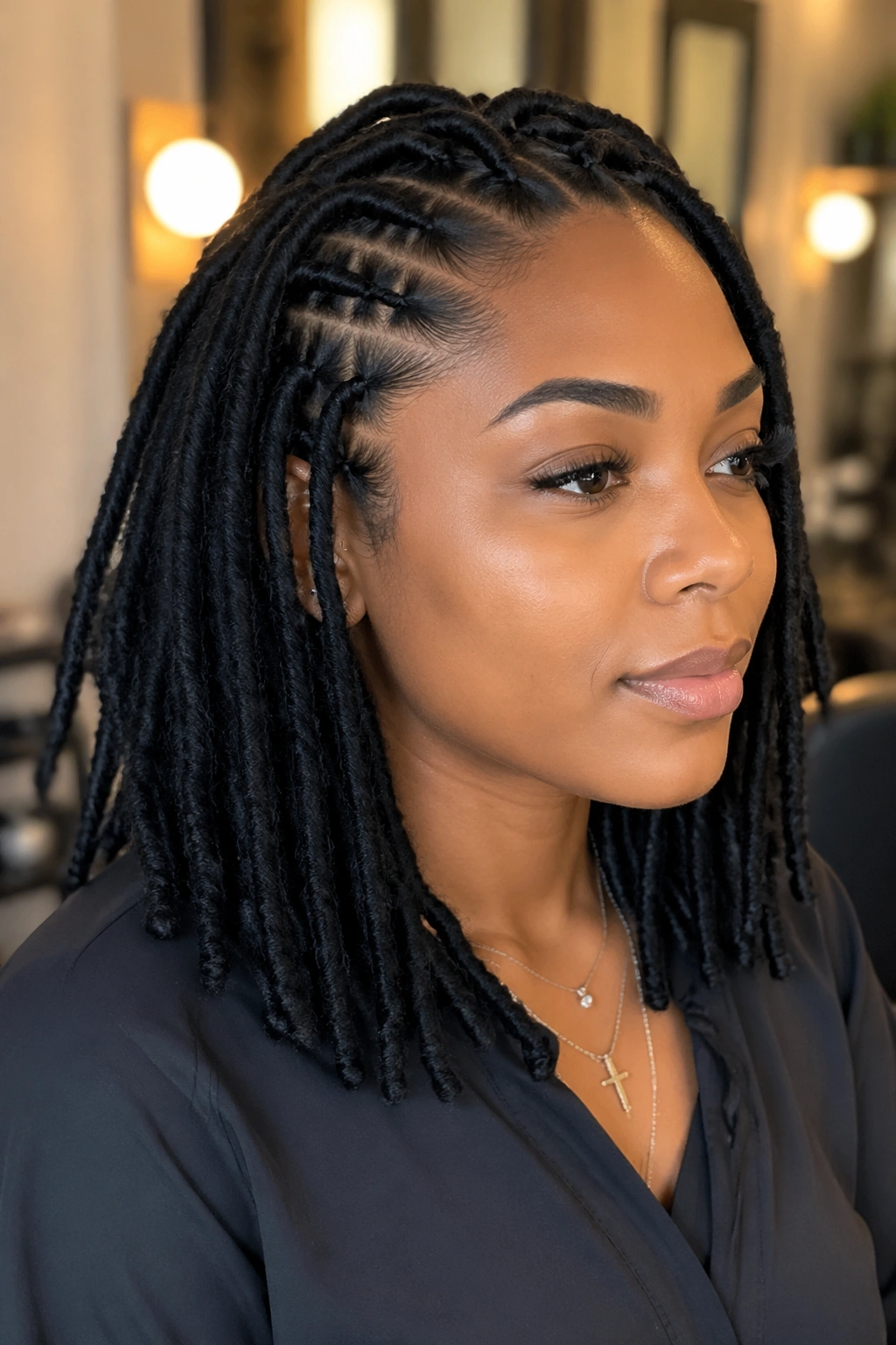 Real-person portrait with crochet faux locs.
