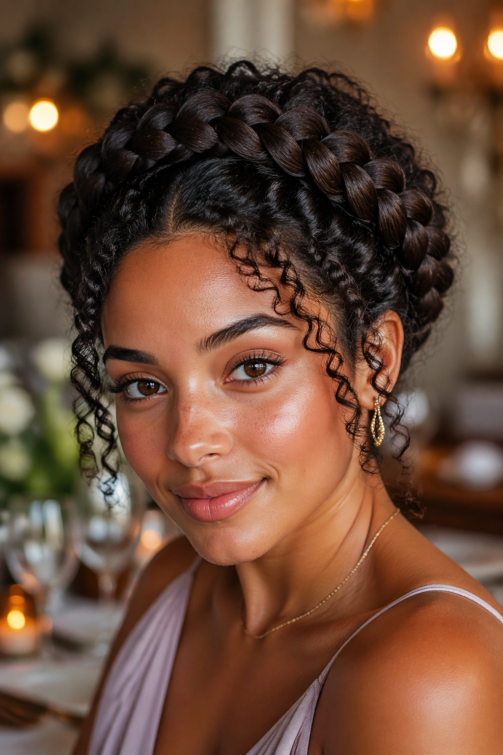 Real woman with crown braid halo around head