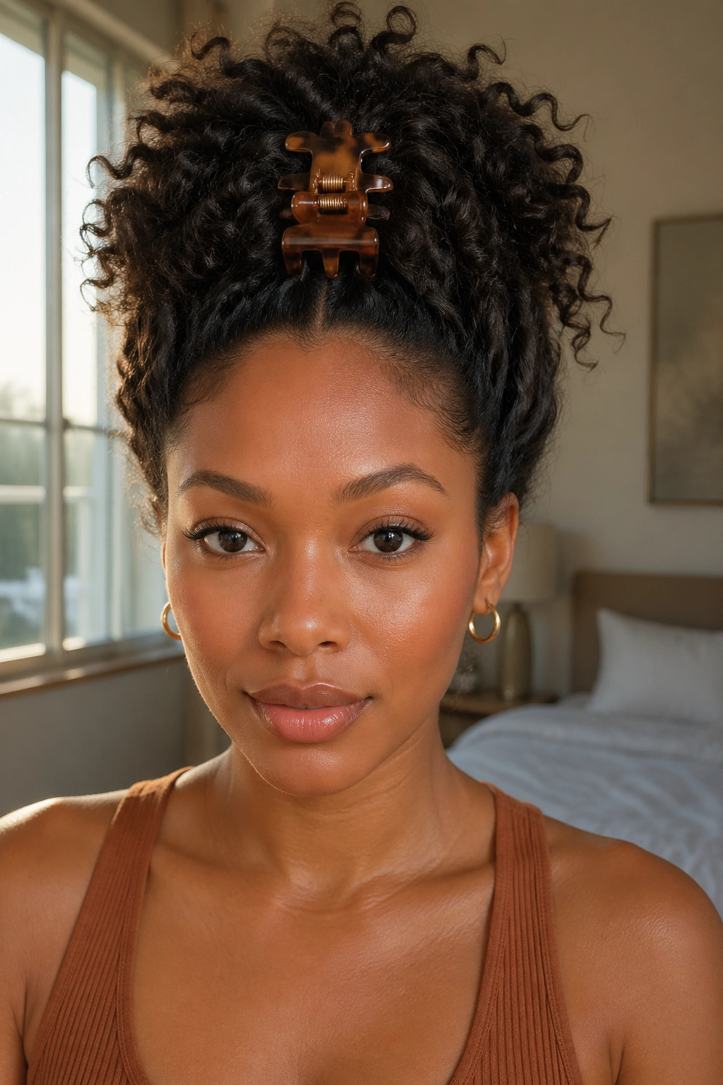Close-up of a real woman with the crown clip creating height at the front