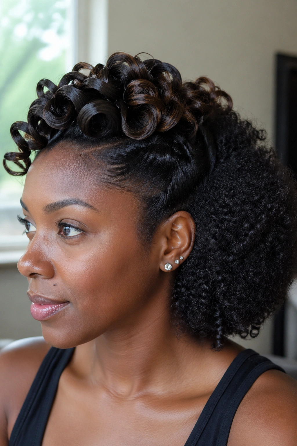 Portrait of a woman with crown-only flat iron curls