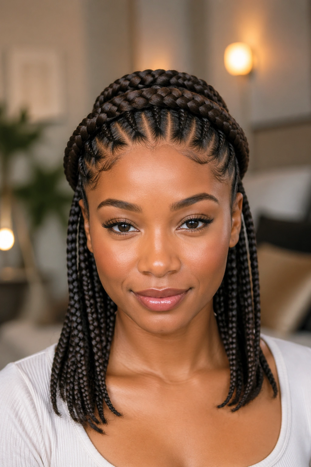 Real woman with crown-wrapped feed-in braids