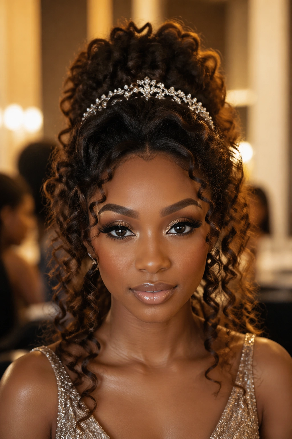 Woman with a puff hairstyle and crystal headband