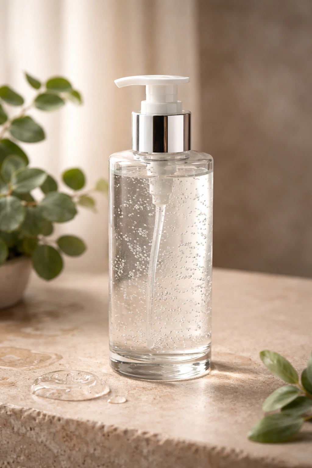Curling gel bottle showing clear gel with no visible label.