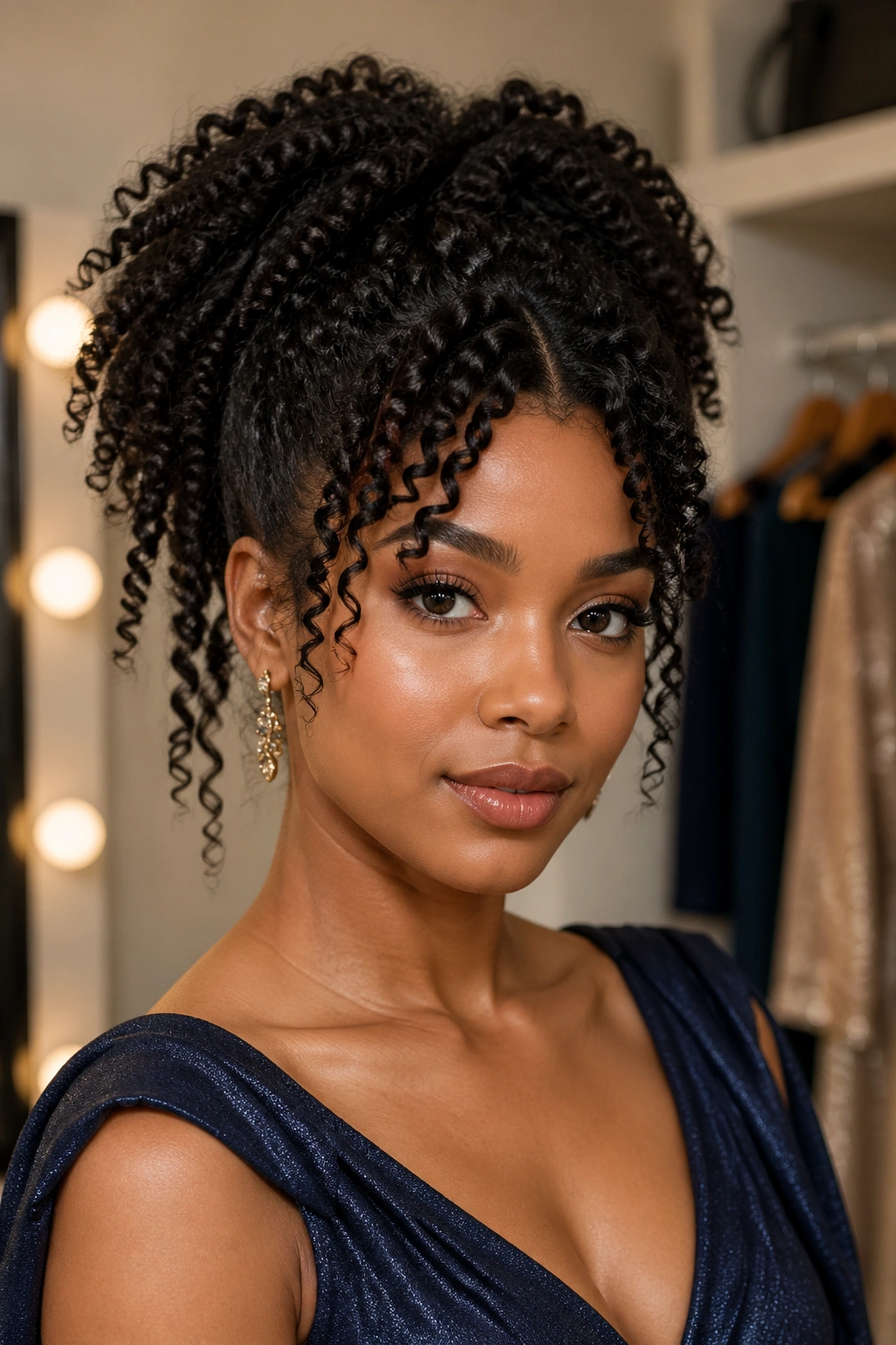 Close-up of a person with distinct curl pattern for a formal look