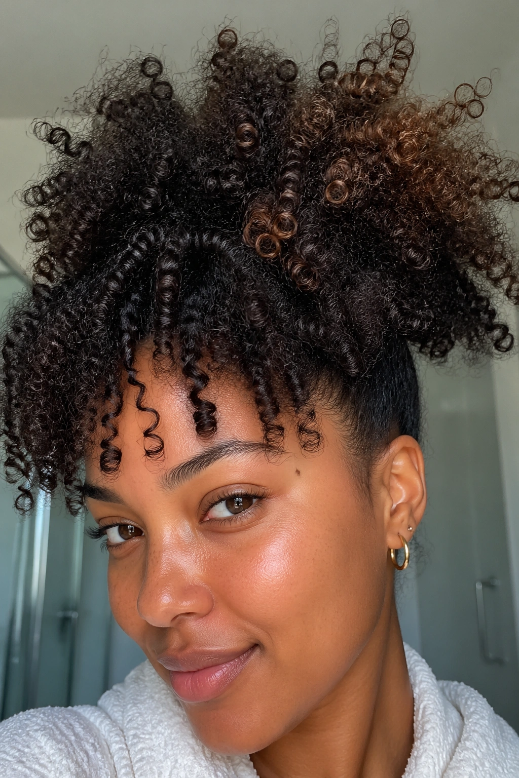 Close-up portrait showing visible curl textures on the crown
