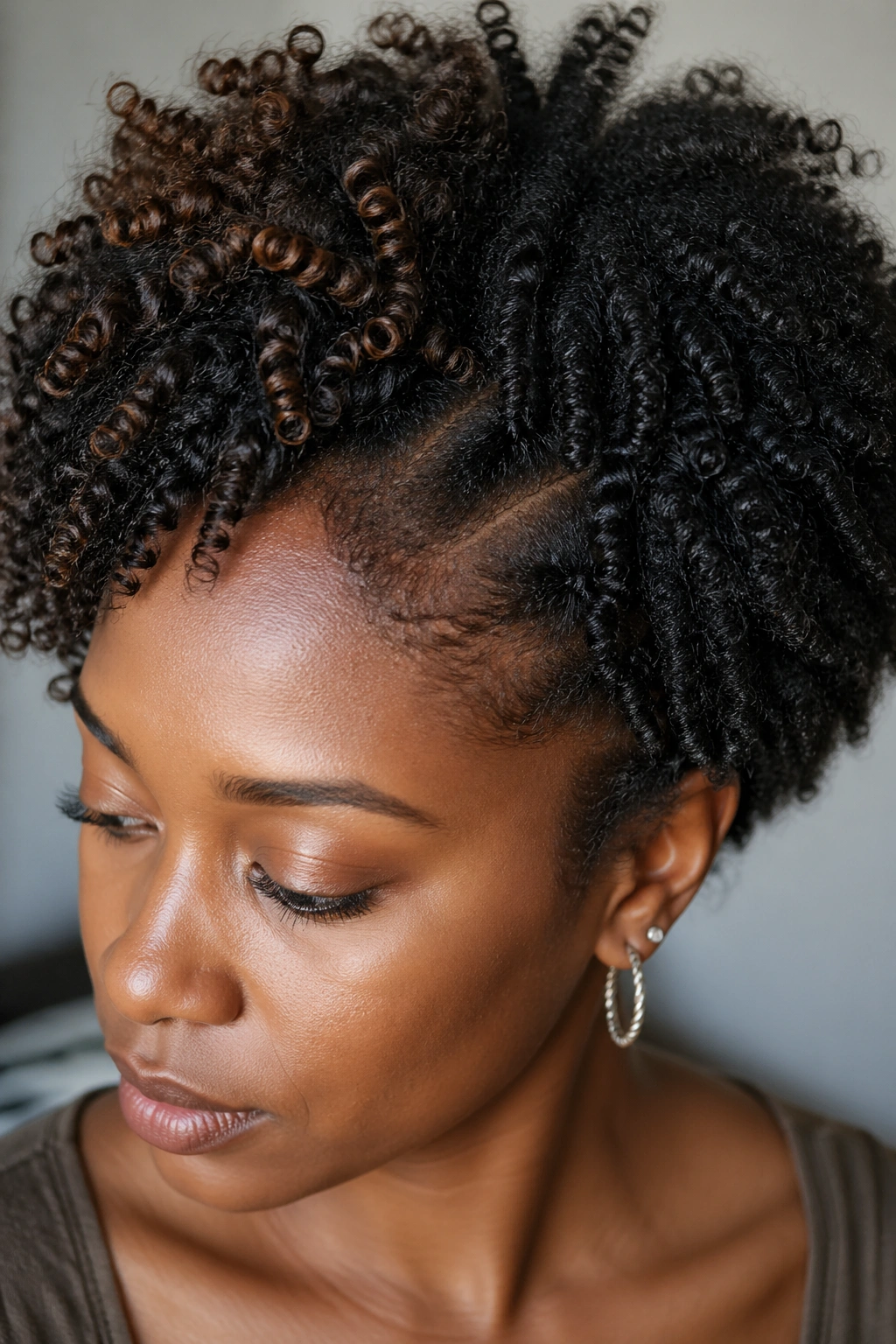 Close-up of Black woman's head showing 4A-4C curl patterns