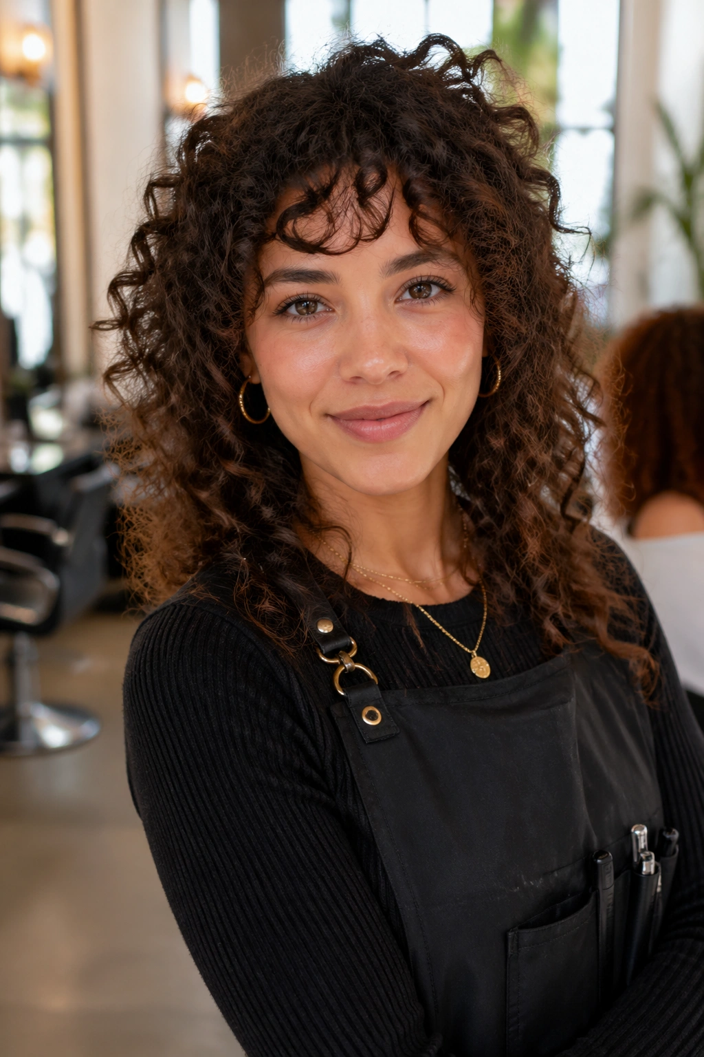 Close-up portrait of a curl stylist in a salon