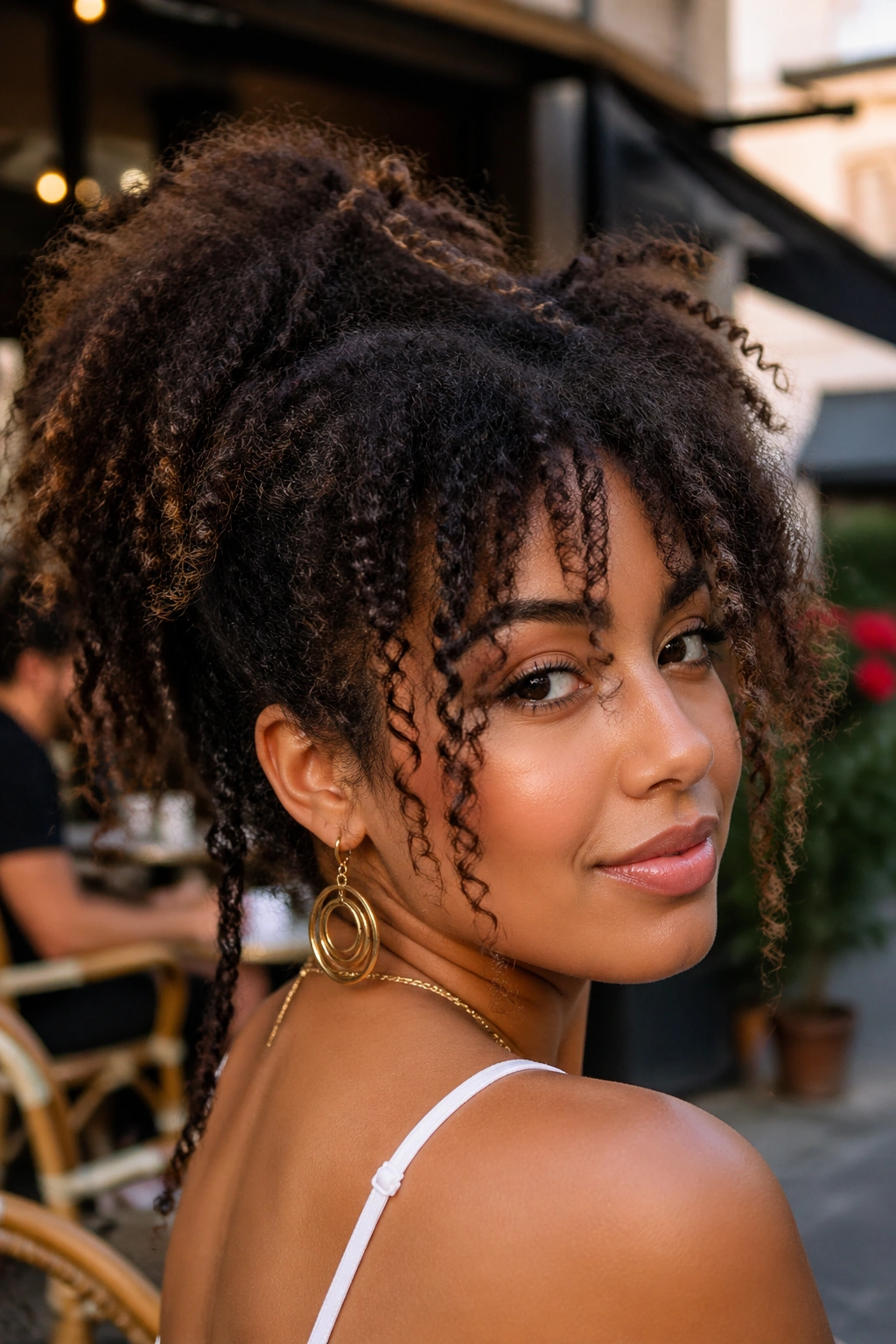 Portrait showing varied curl textures in a messy style