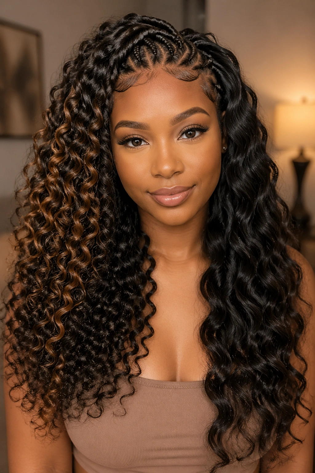 Real person showing varied curl types aligned with face shape considerations