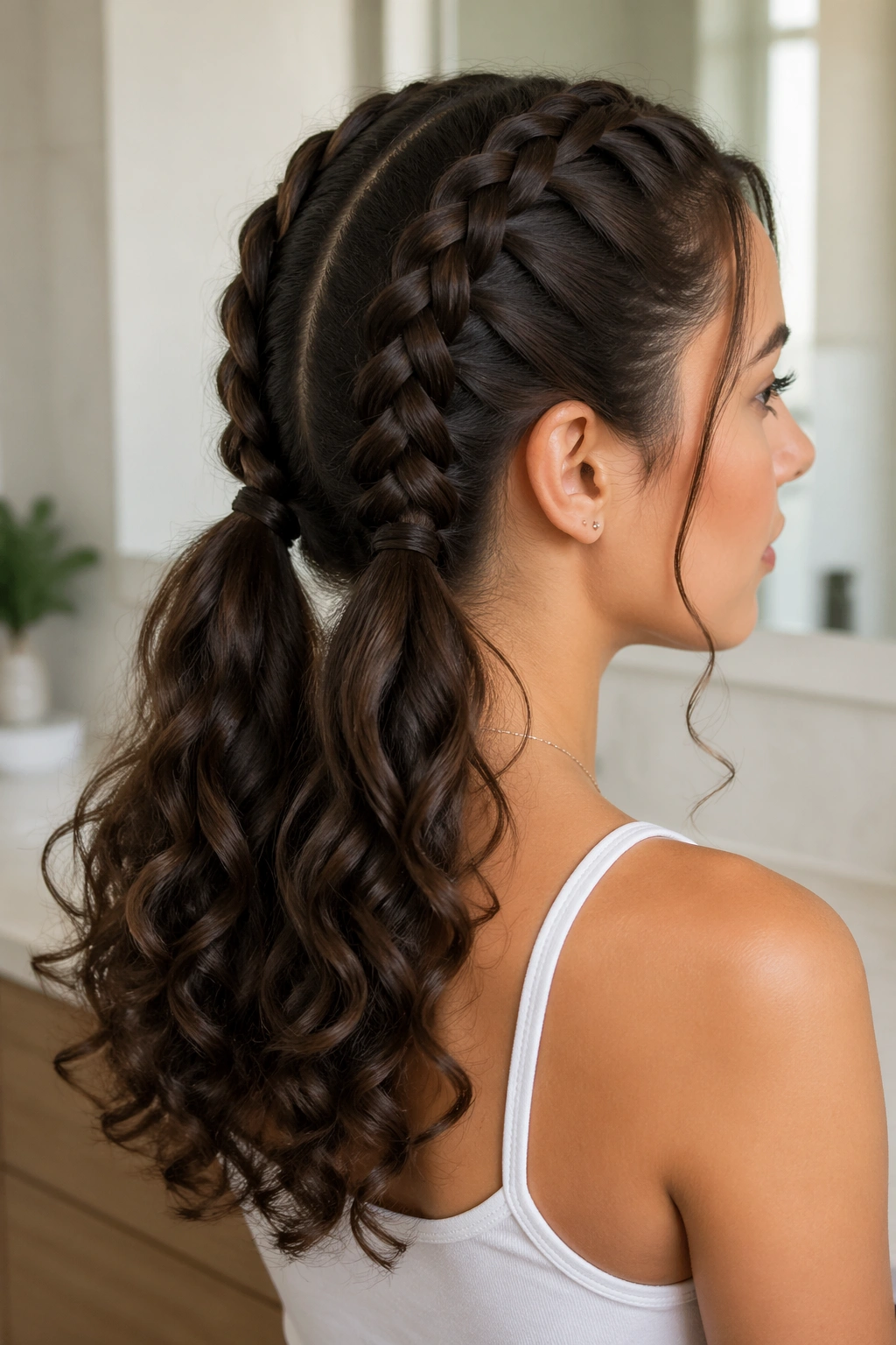 Close-up of braids with curled ends on a real person