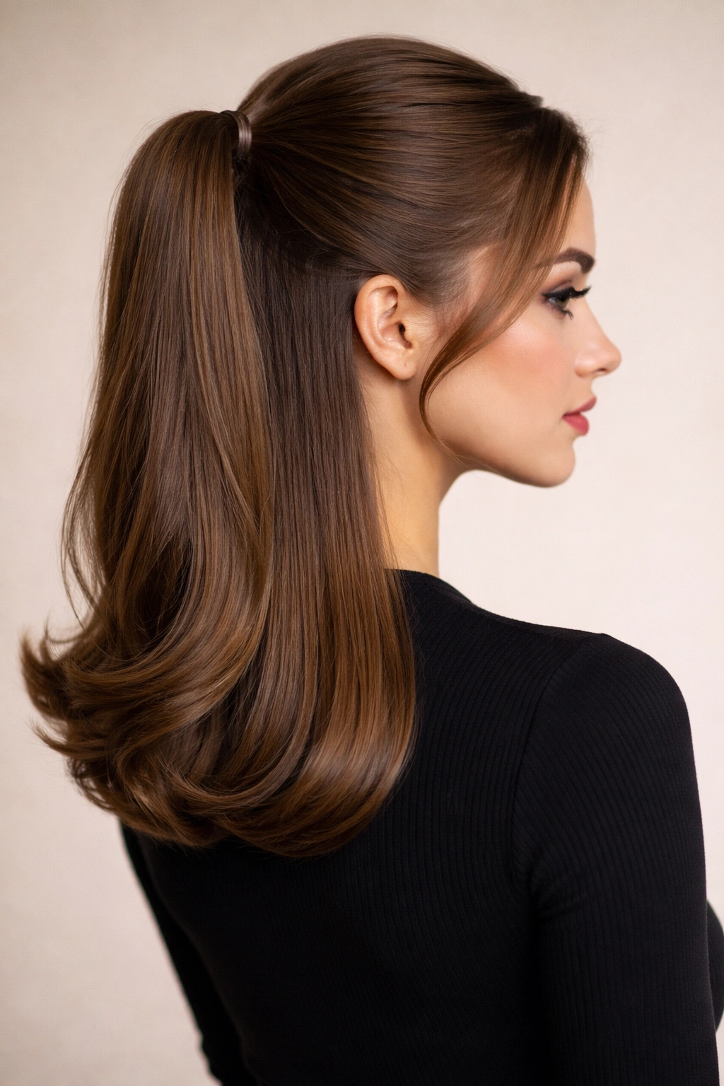 Curled-under ends half pony with ends tucked neatly