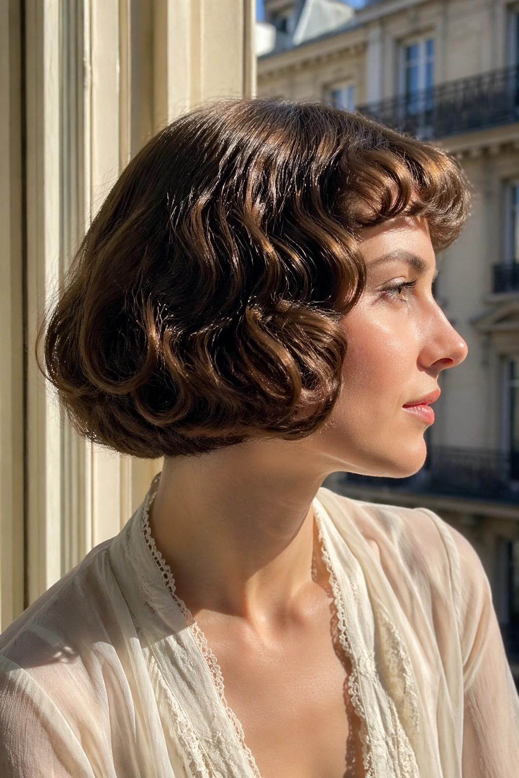 Profile of a real woman with curled-under pageboy and soft bell shape