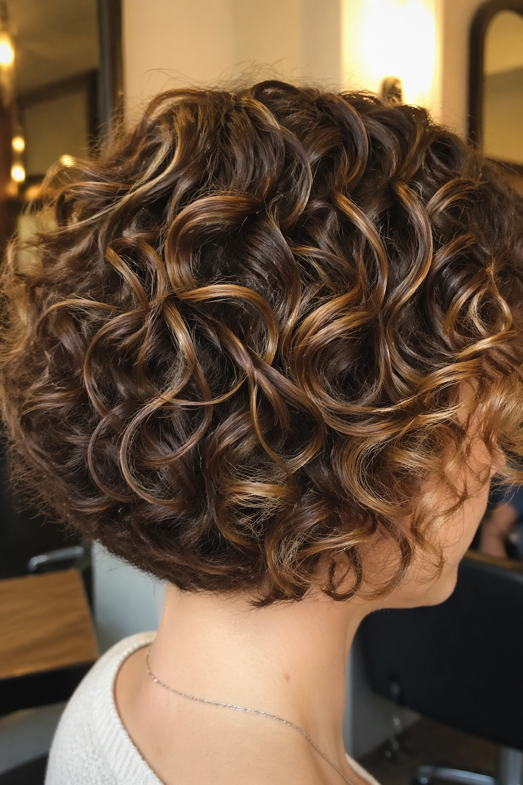 Close-up rounded curly bob detail