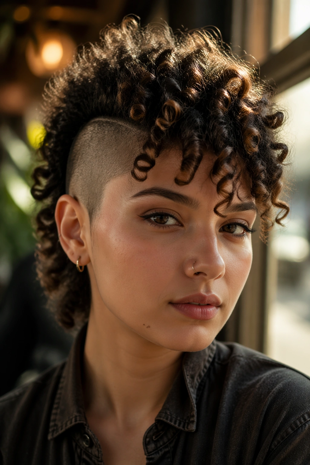 Real person with curly mohawk featuring a soft forward-fringe