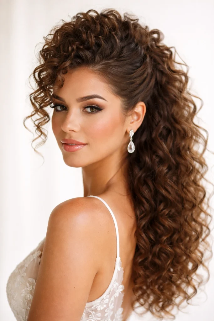 24 Glam Half Up Half Down Looks for Wedding Curly Hair