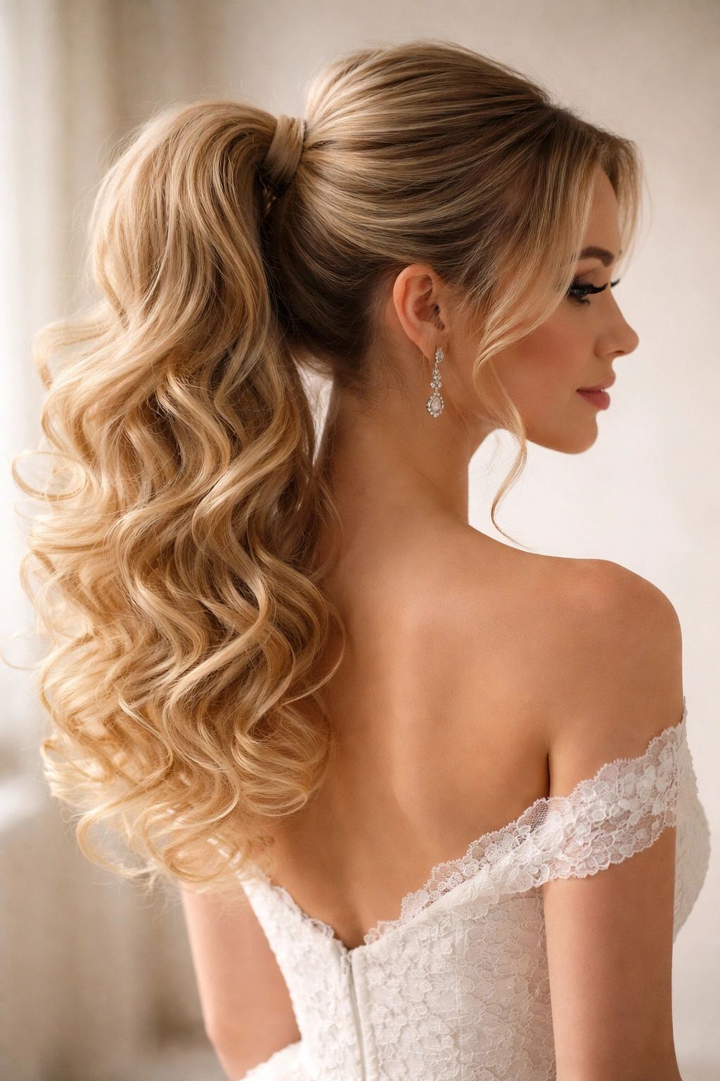 Curly ponytail with volume at the ends showing springy curls