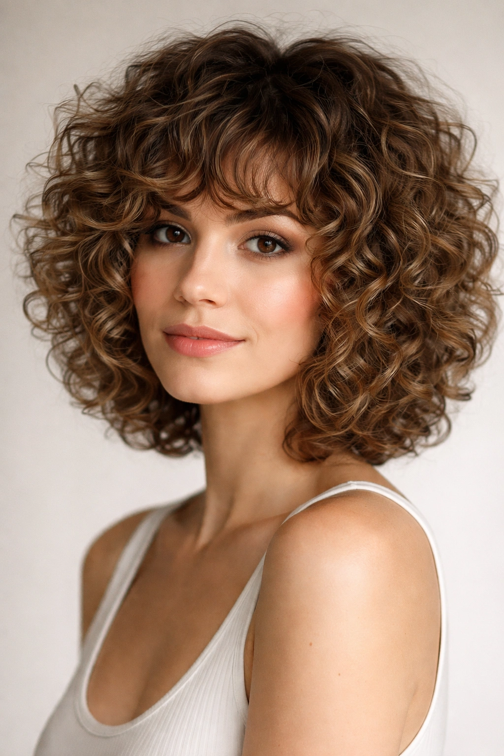 Curly shag bob with internal layers and halo volume