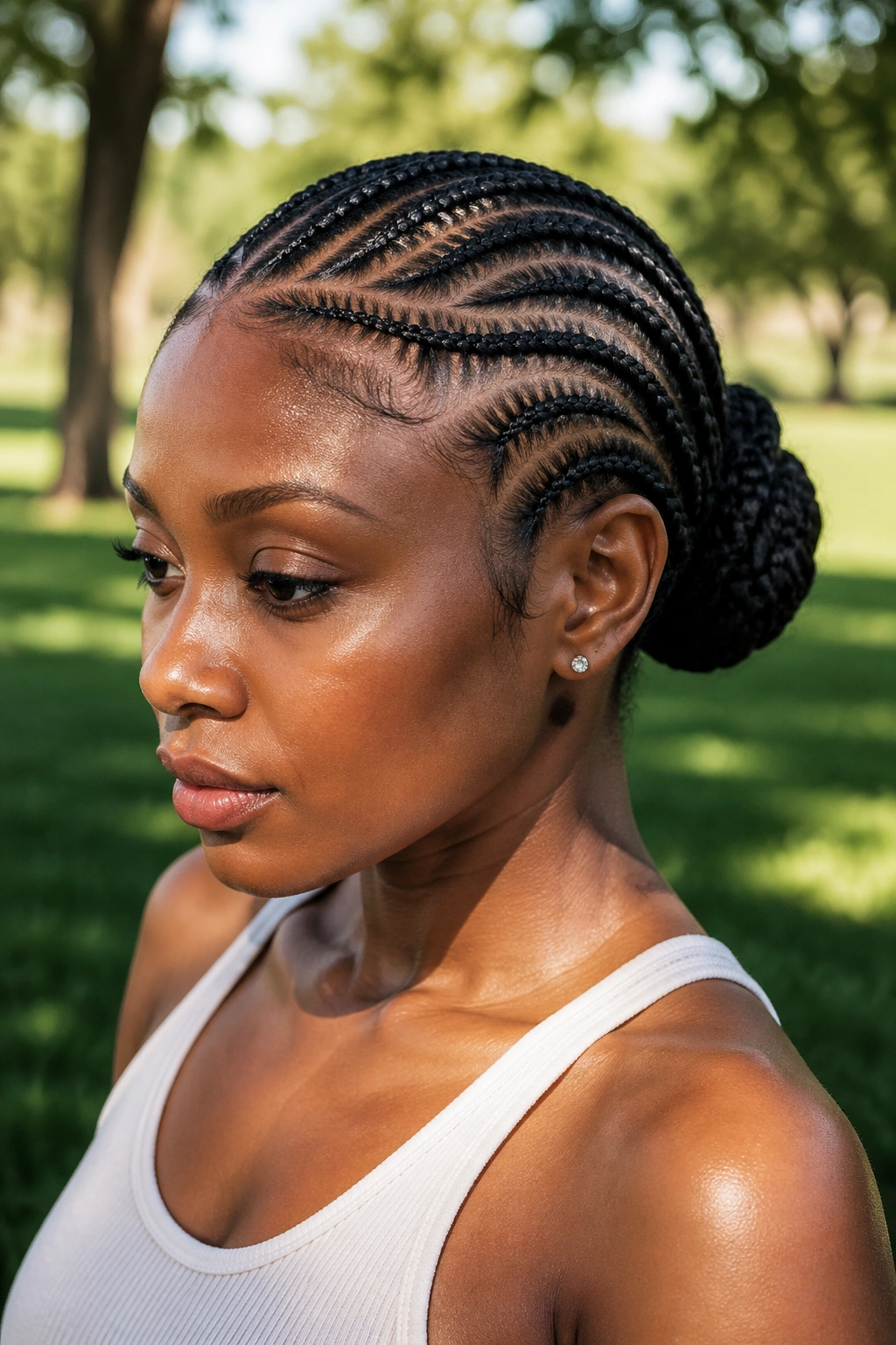 Real woman with curved tribal parts and bun
