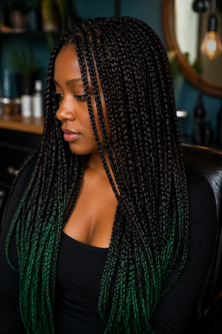 15 Brown and Green Box Braids