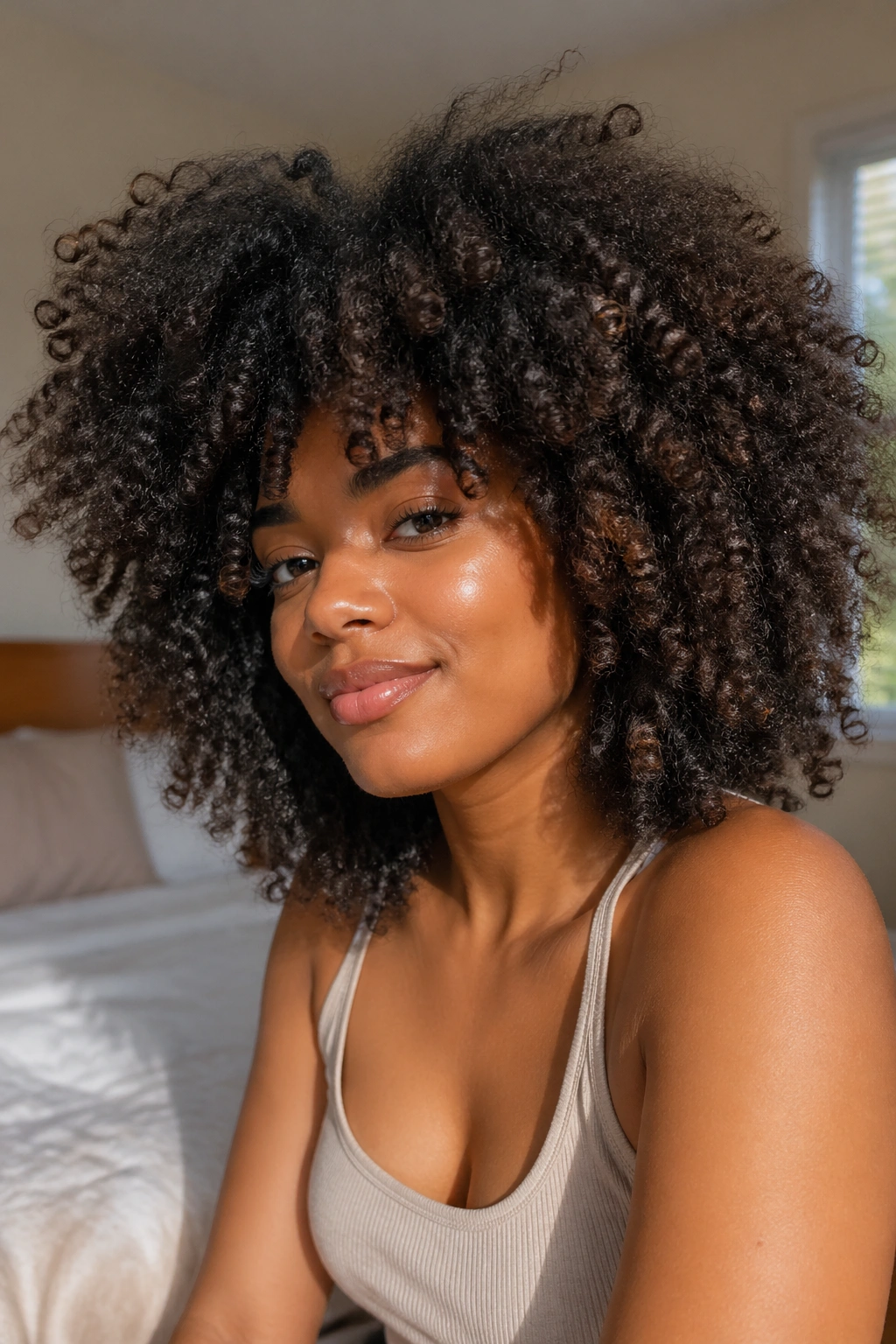 Close-up of a real woman showing day-three brushed-out progression