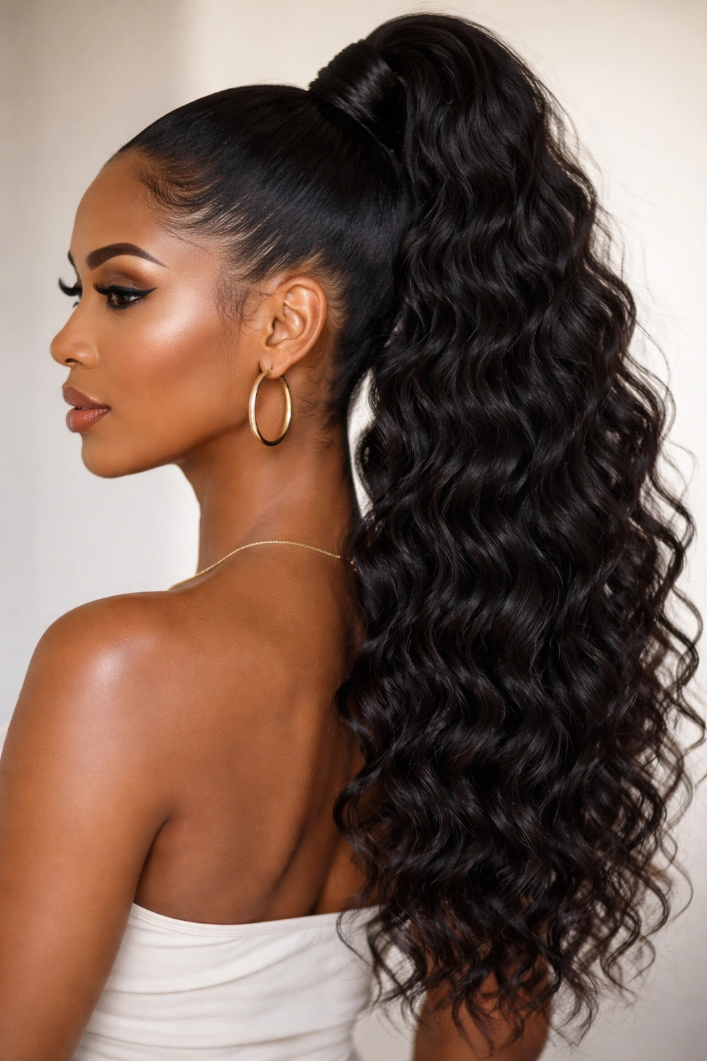 High pony with deep wave texture and volume