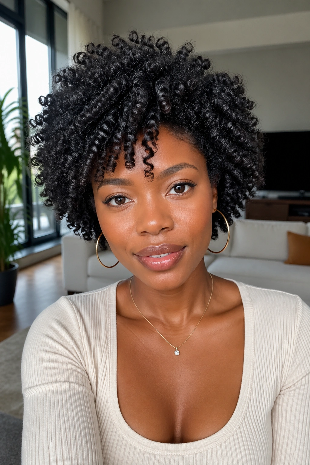 Close-up of a real woman with a defined 4C wash-and-go