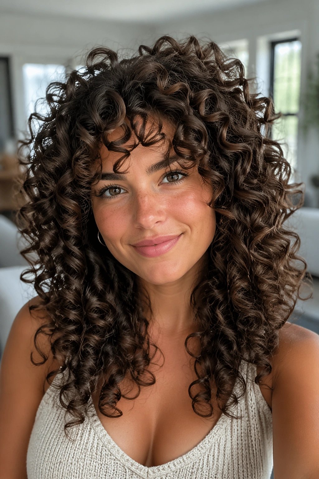 Close-up of defined ringlets with diffuser volume on a real person