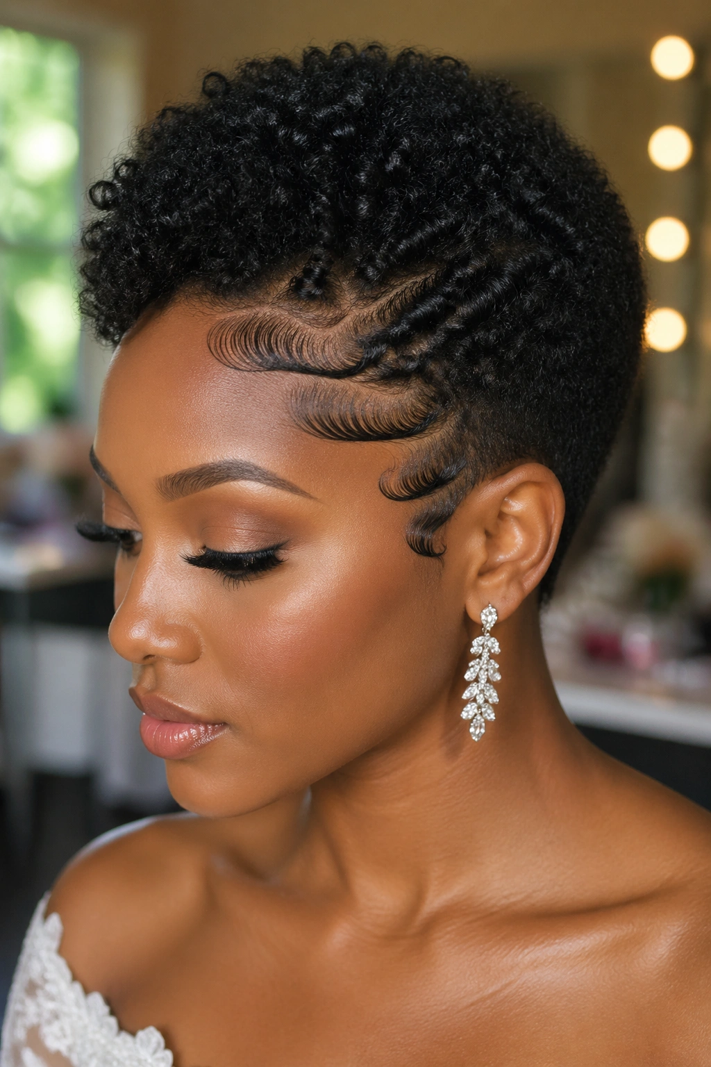 Real person with defined TWA and edge art on the hairline