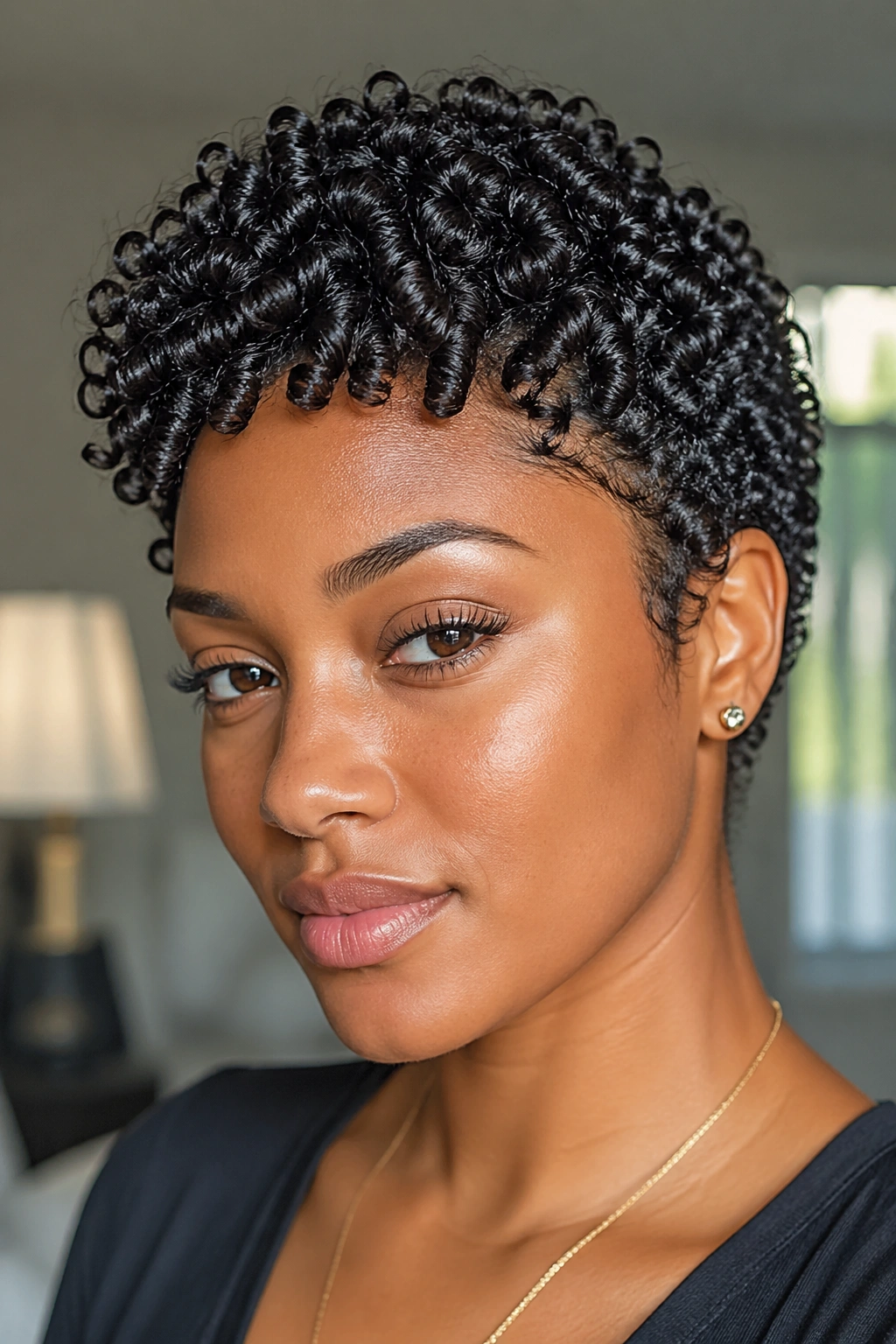 Close-up of defined curls on a short-length hairstyle for formal styling