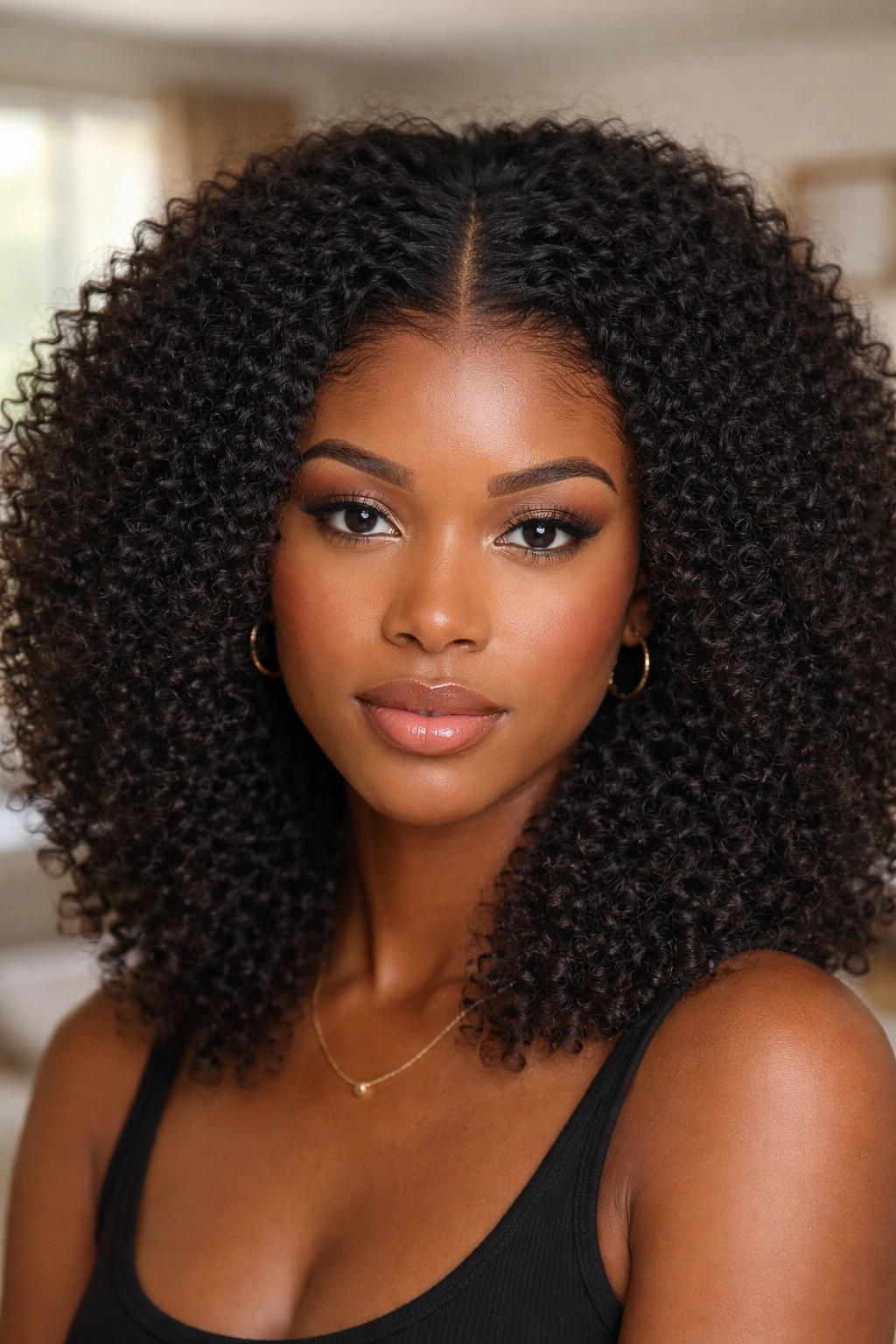 Portrait showing a natural-looking part and hairline on a real person wearing a wig