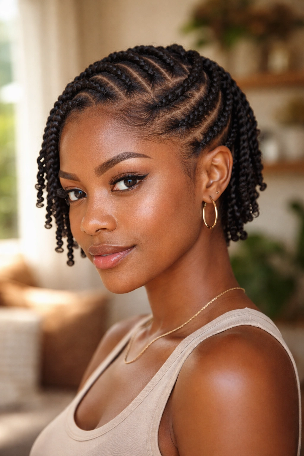 Real woman with diagonal flat twists across scalp