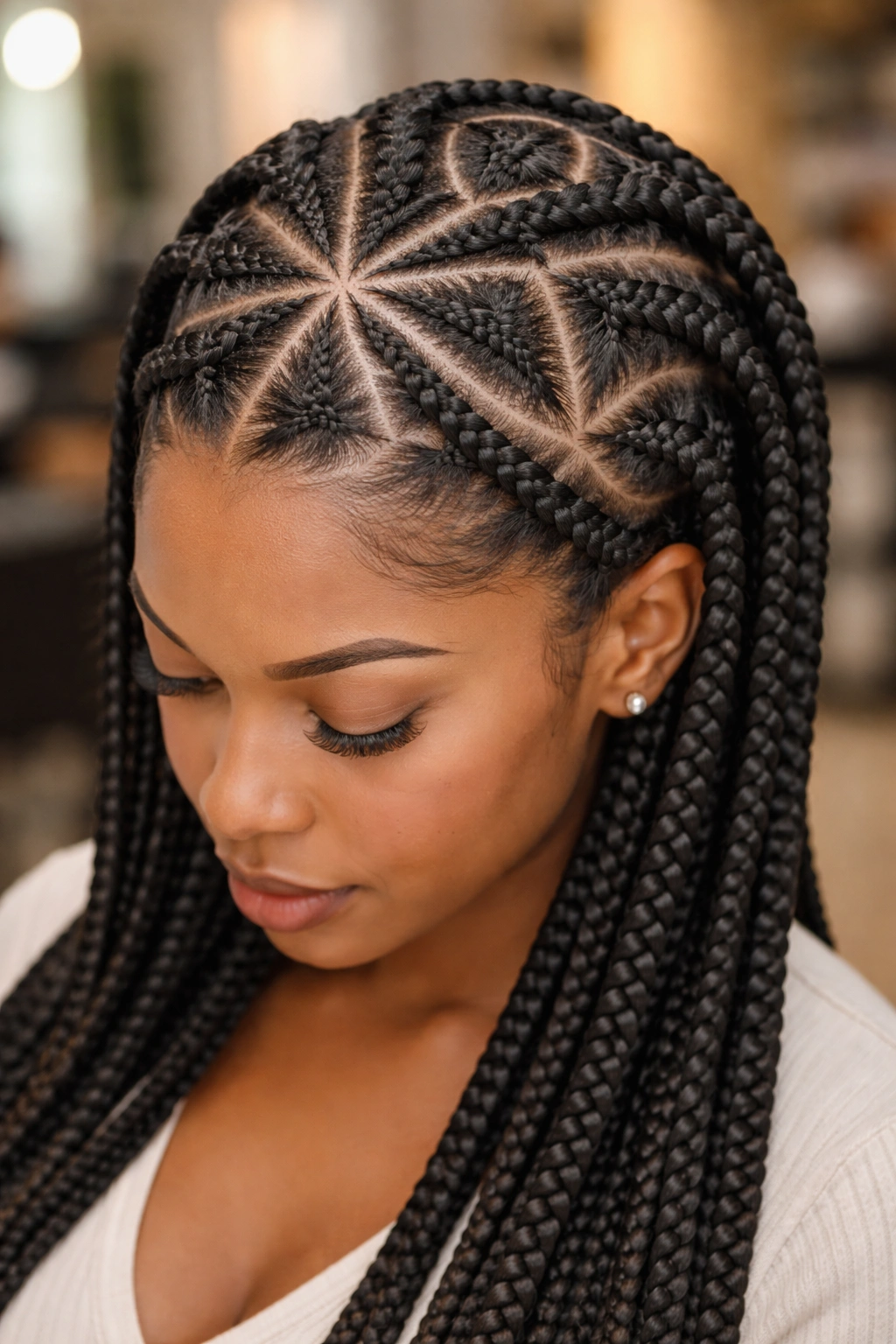 Close-up of real person showing diamond outline zigzag across scalp