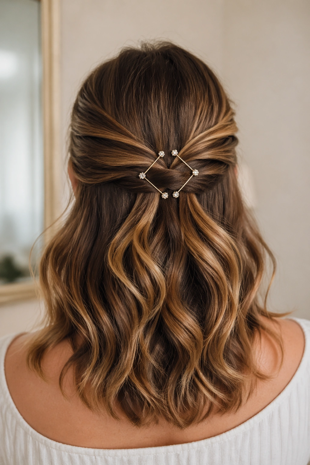 Back view of hair styled with a diamond pin pattern across the back