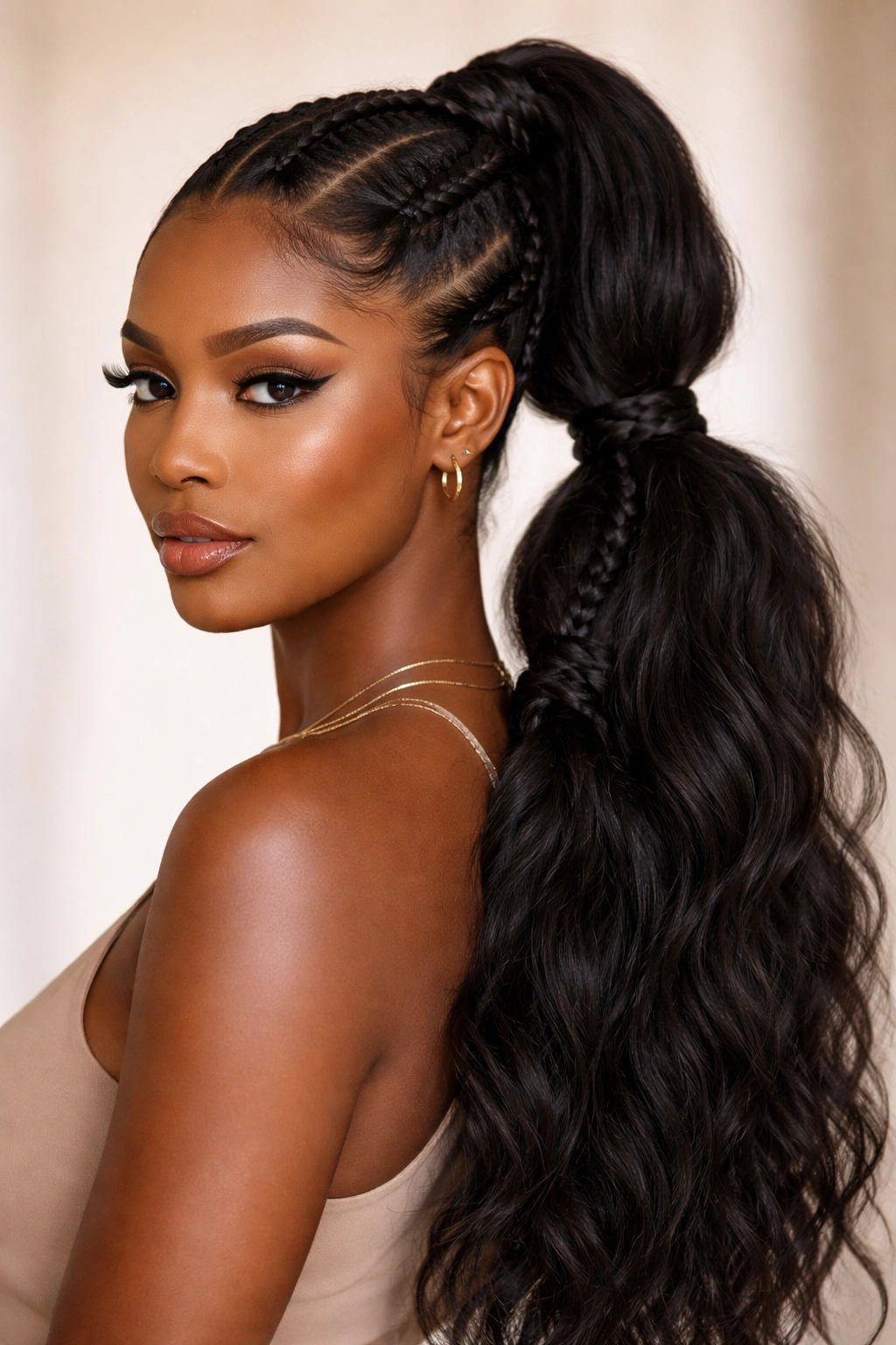 Two ponytails at different heights with extensions