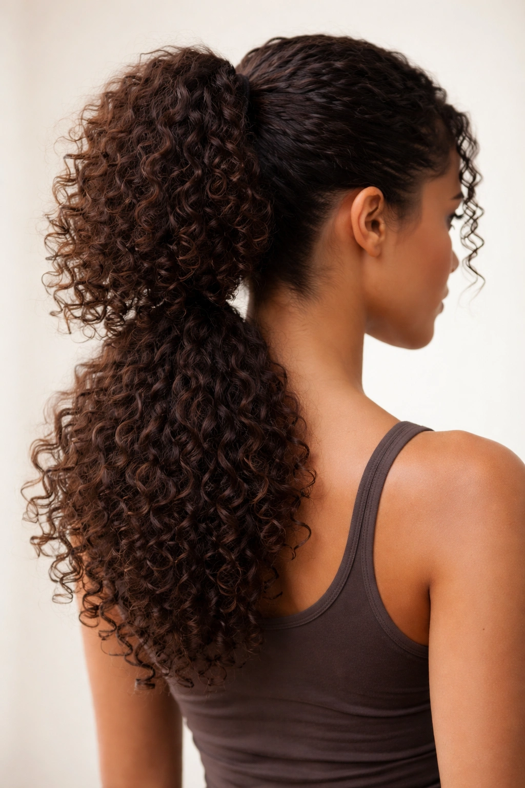 Back view of a 3B hairstyle showing two stacked ponytails creating an illusion of length