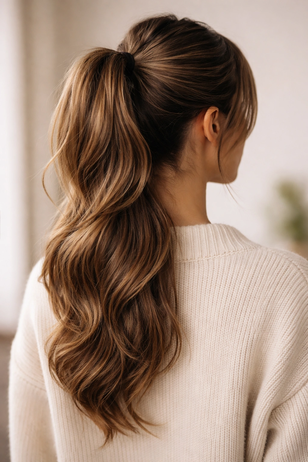 Two stacked ponytails for thick hair showing lift