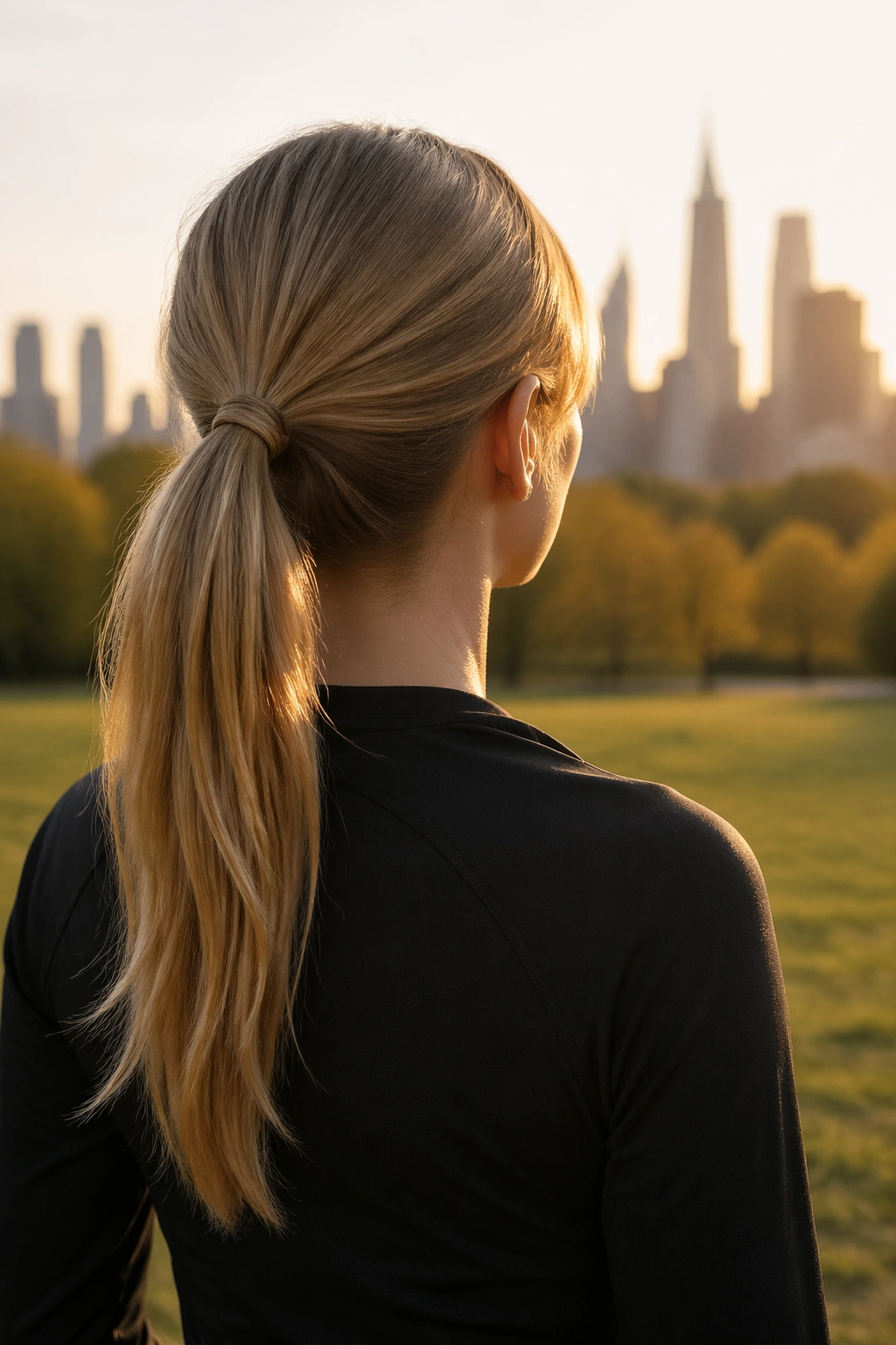 Hero shot double-secure mid ponytail outdoors