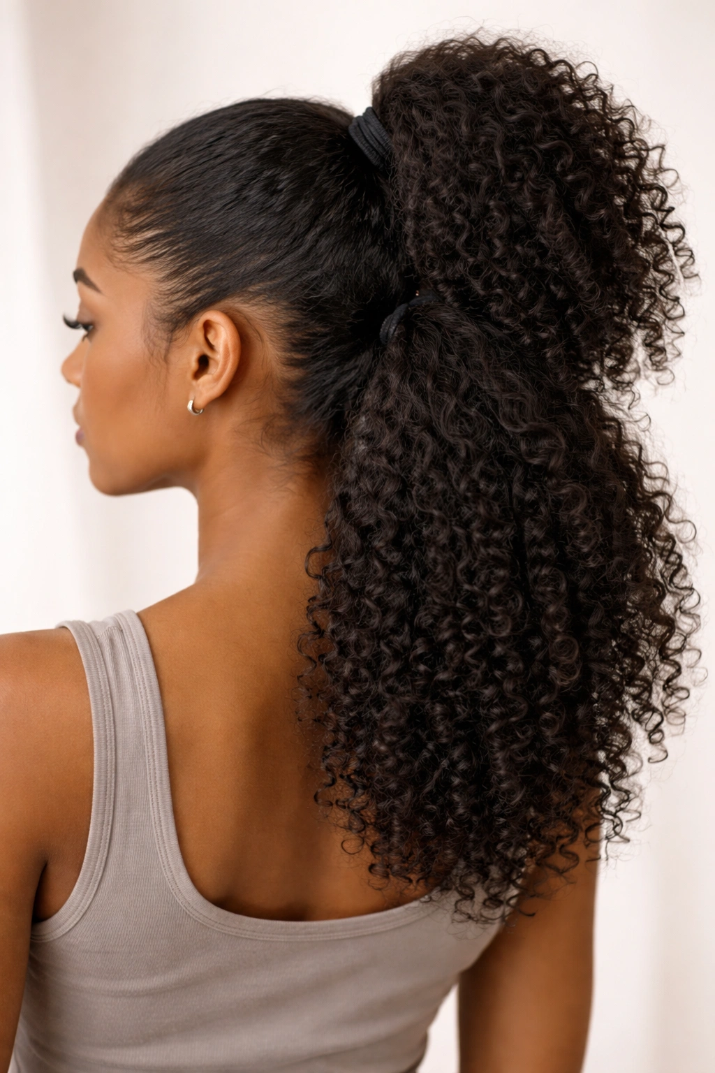 Two stacked ponytails at two heights creating a voluminous crown.