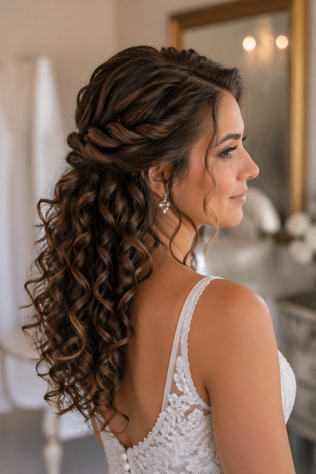 Close-up showing double twist half-up hairstyle on a real woman