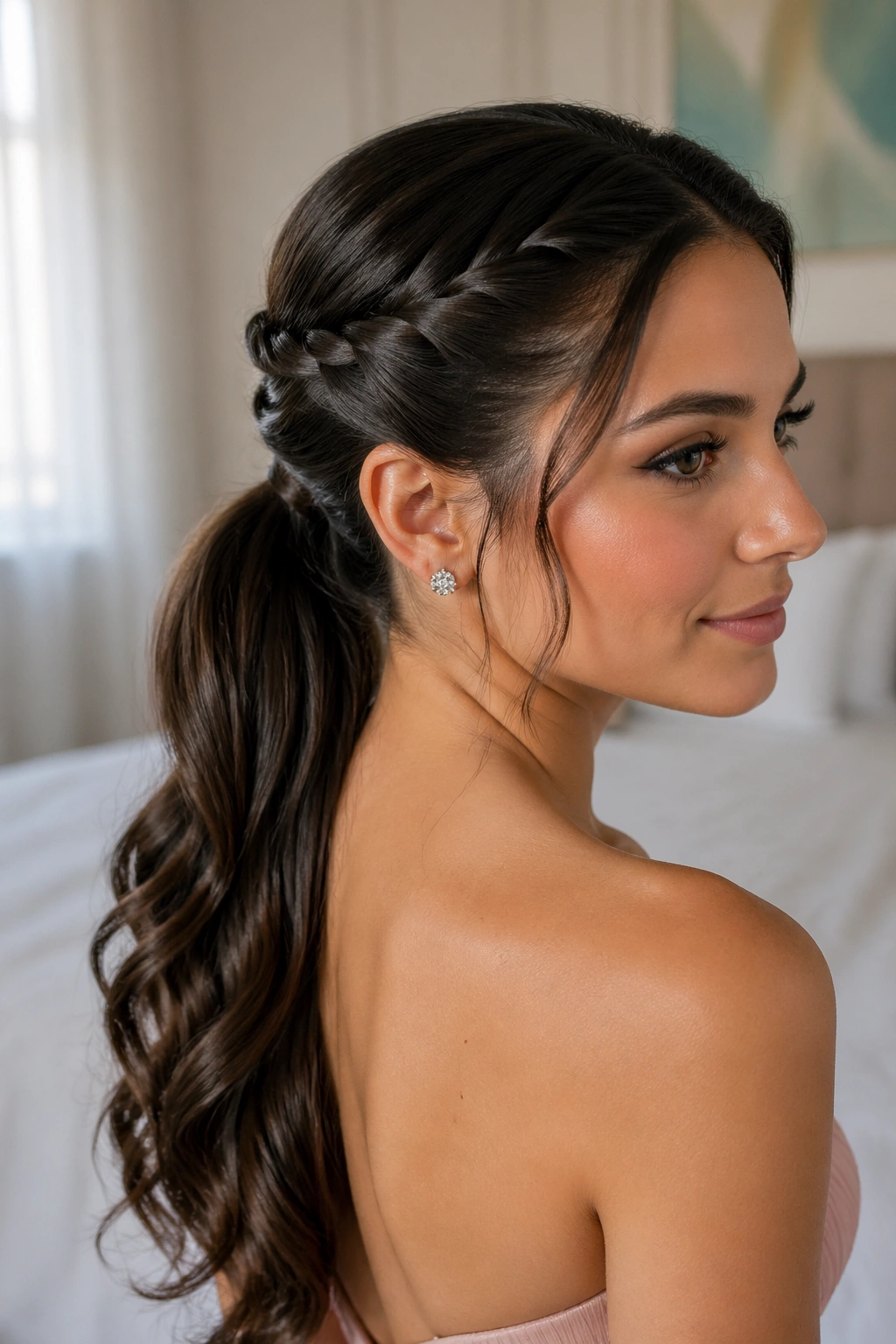 Close-up of double-twist ponytail on a real woman